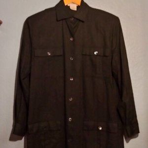 Vintage 60s Amtria Size 12 Black Silk Shirt Dress
